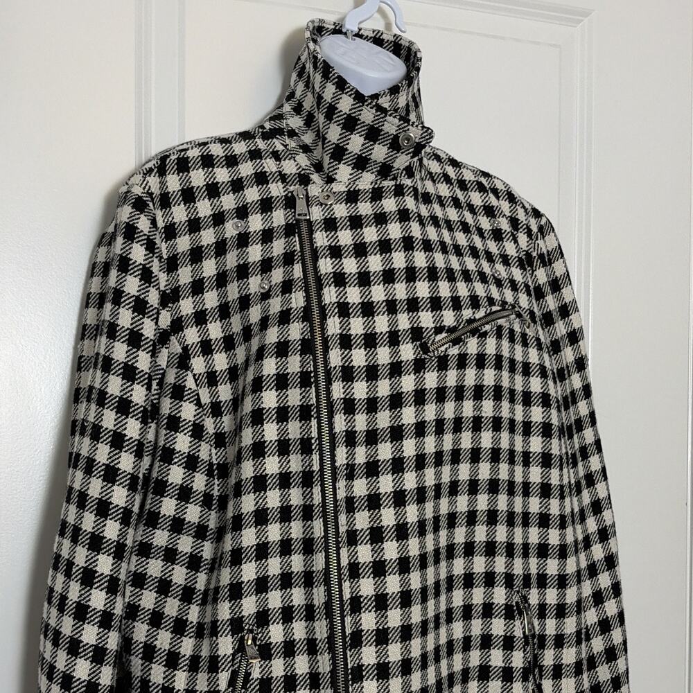 Lauren Ralph Lauren Black White Check Moto Zip Jacket Lined Pockets 16W Plus - Picture 2 of 9